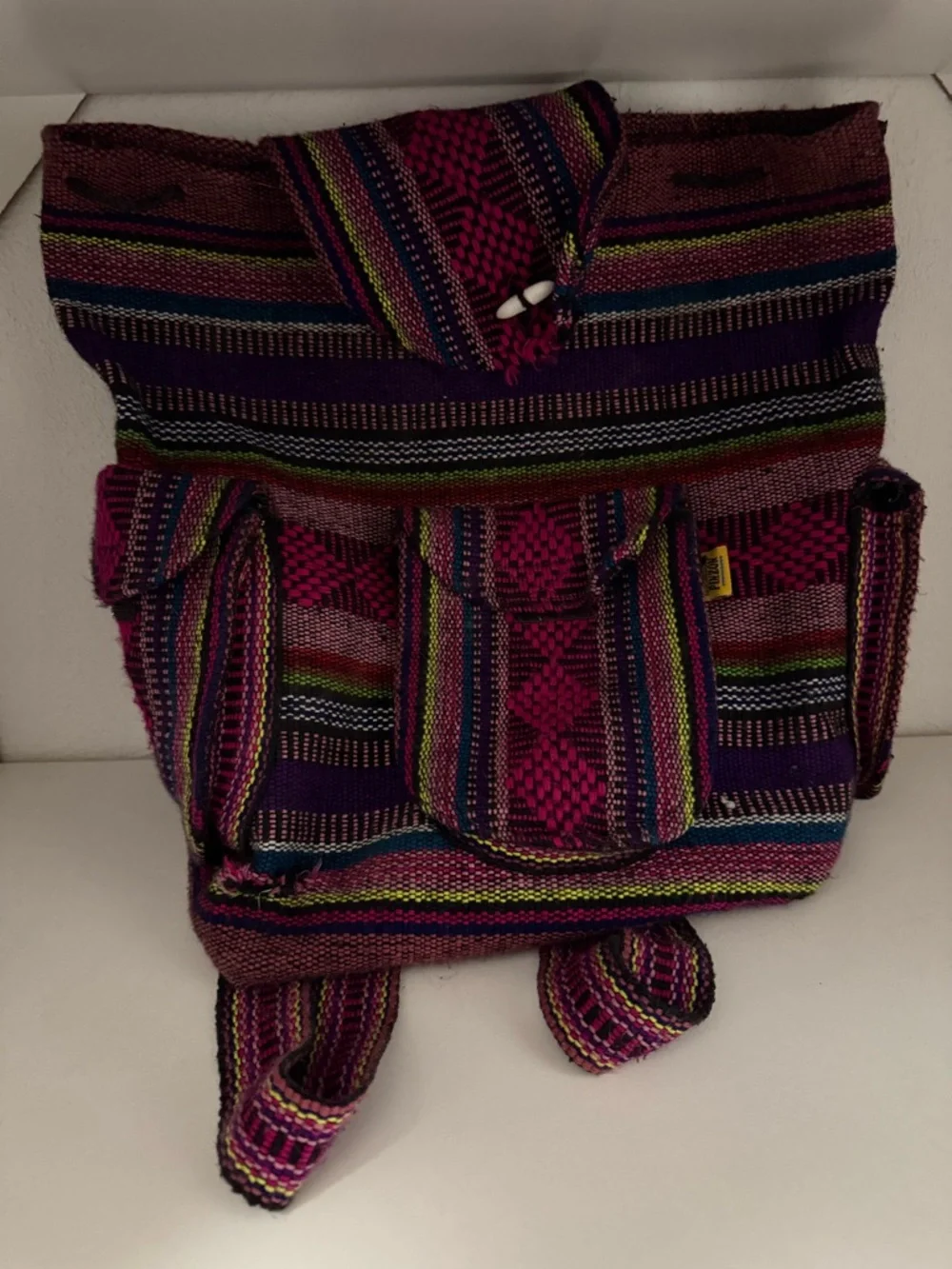 Handwoven Purple & Pink Striped Women's Backpack